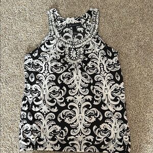 INC International Concepts Embellished Black and White Sleeveless Tank Top Sz: M